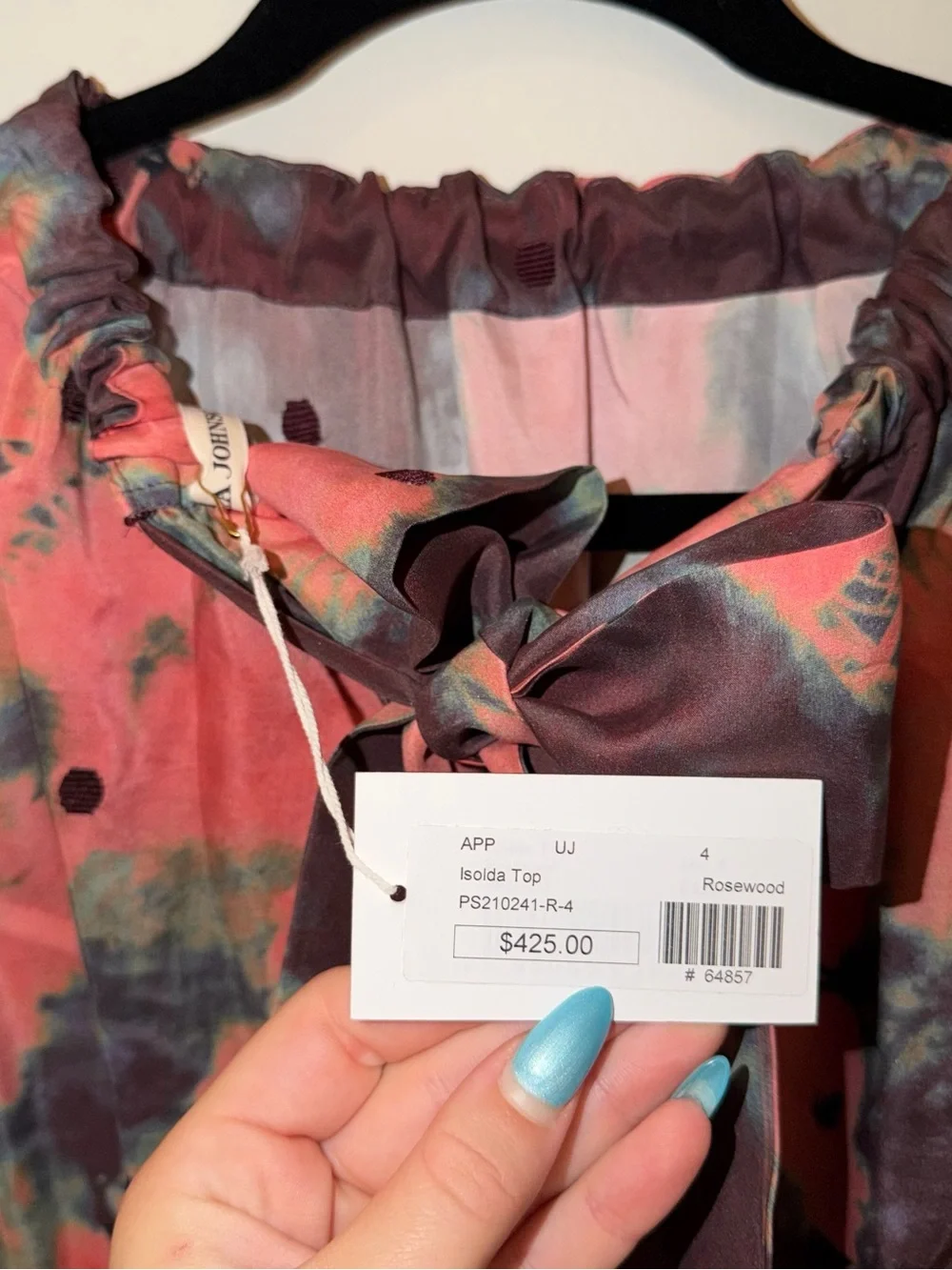 Ulla Johnson Coral Pink and Purple Tie-Dye Puff Sleeve Blouse